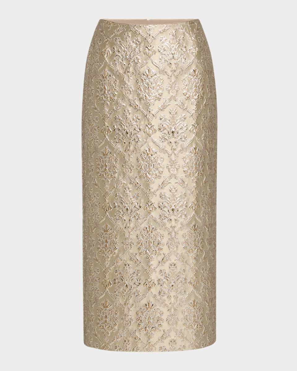 Metallic Brocade Maxi Pencil Skirt